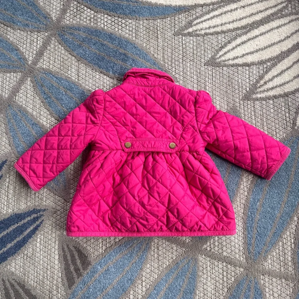 Ralph Lauren Toddler Girl Quilted Pink Barn Jacket Lined Embroidered Pony Sz 18M